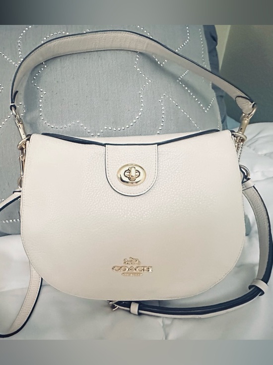 Coach Handbags - Coach Cream Pebbled Leather Turnlock Shoulder Bag